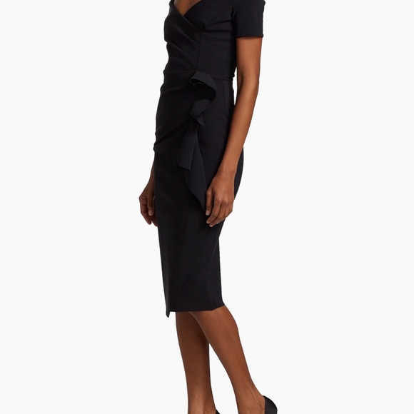 CHIARA BONI LA PETITE ROBE Silveria Draped Off-The-Shoulder Dress Black 42 (6) - Picture 3 of 6